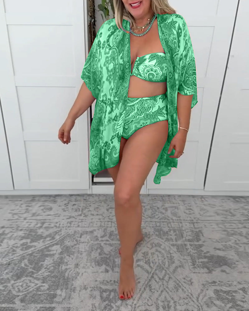 Amara | Printowany Zestaw Bikini z Narzutką