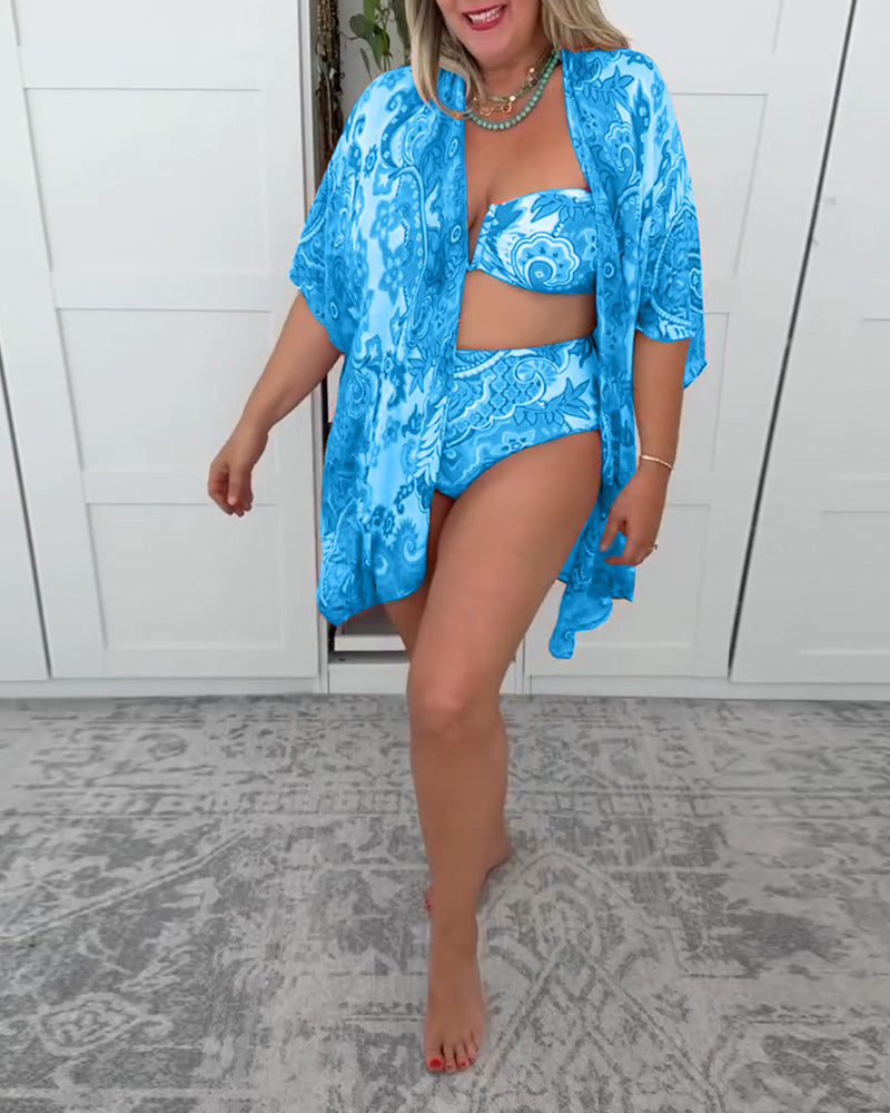 Amara | Printowany Zestaw Bikini z Narzutką