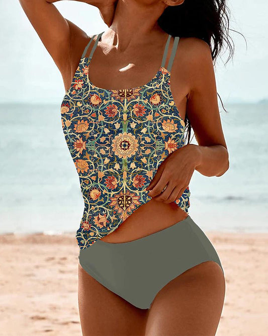 Lena | Wzorzysty Tankini z Podwójnymi Ramiączkami