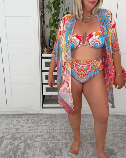 Amara | Printowany Zestaw Bikini z Narzutką
