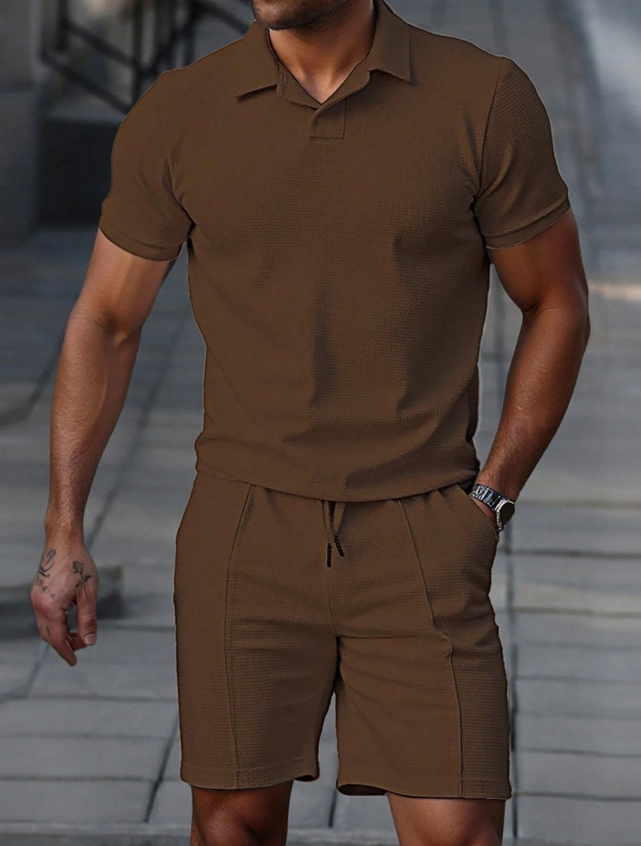 Cassian - Herrset med enfärgad pikétröja och short