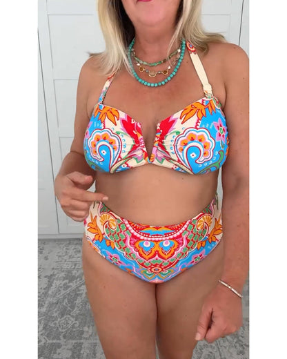 Amara | Printowany Zestaw Bikini z Narzutką